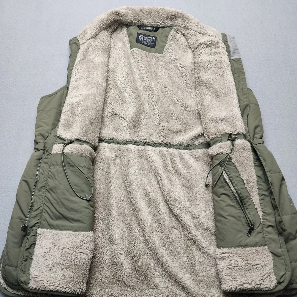 Carhartt Rain Defender Relaxed Fit Sherpa Lined Quilted Vest Olive Green XL